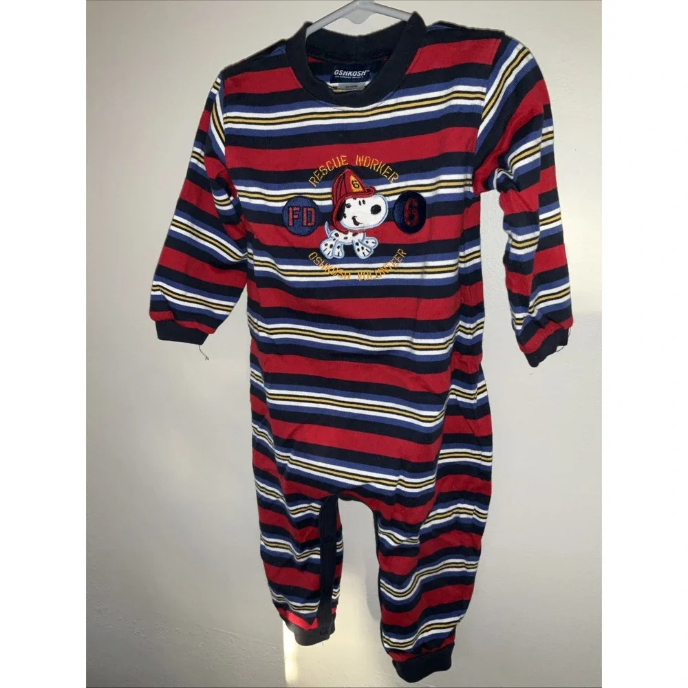 Vintage OshKosh B'gosh Striped Firefighter Dalmatian Romper 24 Months Multicolor